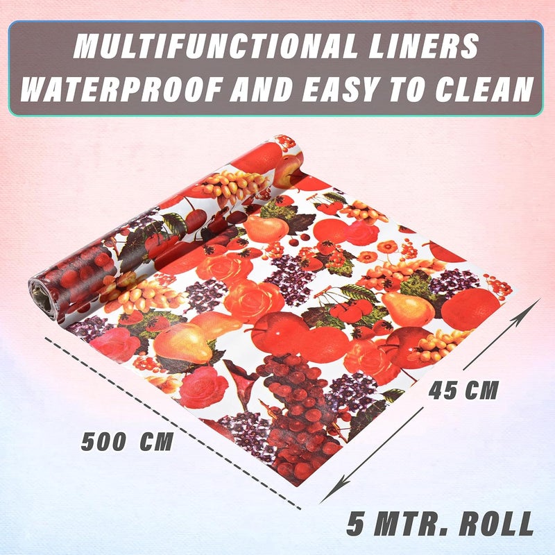 Kuber Industries Fruits Design PVC Wardrobe Kitchen Drawer Cupboard Cabinet Shelf Mat Shelf Liner 5 Mtr Cream CTKTC040182 Polyvinyl Chloride - Image 2