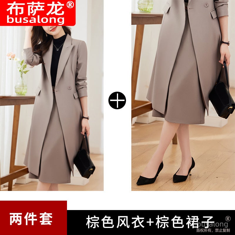 2023 New Womens Overcoat Korean-Style Professional Medium-Length Jacket Windbreaker Working Uniform Trench Coat 5003 Same style belt 