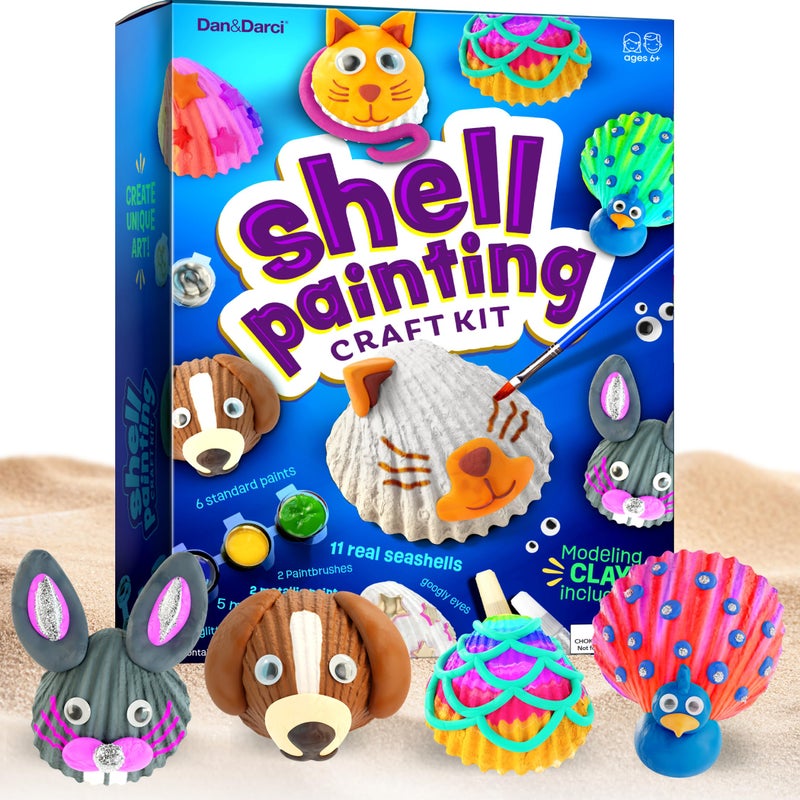 Dan&Darci Kids Sea Shell Painting Kit - Arts & Crafts Christmas Gifts for Boys and Girls - Craft Activities Kits - Creative Art Activity Gift Toys for Age 6, 7, 8, 9, 10, 11 & 12 Year Old 8-12 - Image 1