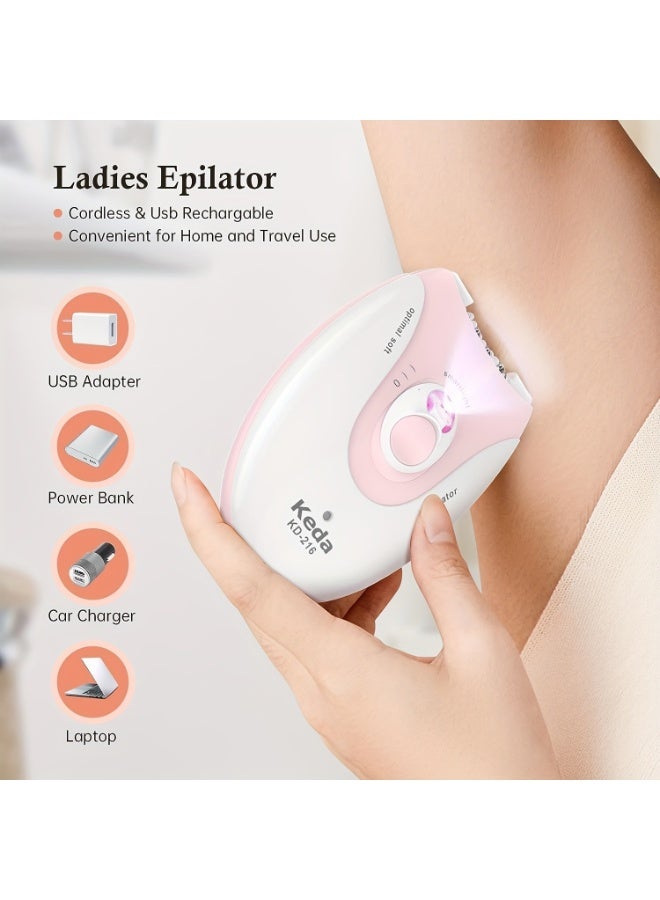 Keda KD-216 Mini Portable Electric Epilator for Women, USB Rechargeable Body Hair Remover with 2 Speed Settings and LED Light - Image 4
