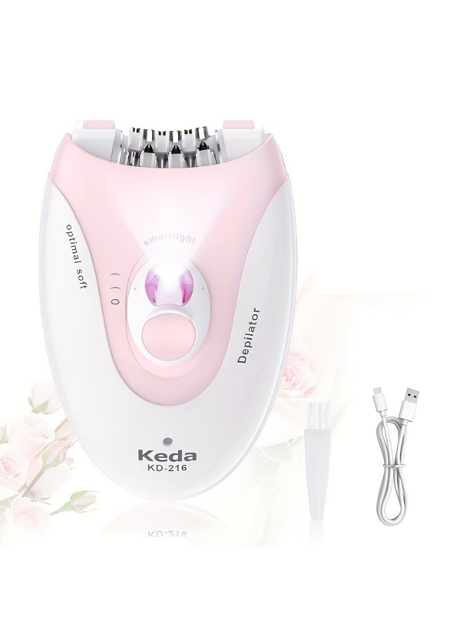 Keda KD-216 Mini Portable Electric Epilator for Women, USB Rechargeable Body Hair Remover with 2 Speed Settings and LED Light - Image 1