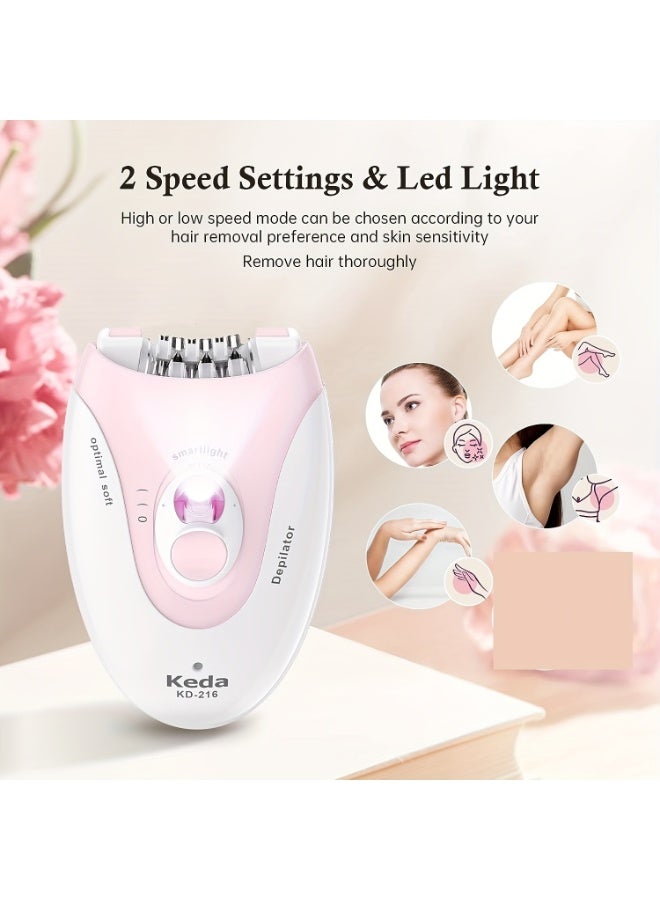 Keda KD-216 Mini Portable Electric Epilator for Women, USB Rechargeable Body Hair Remover with 2 Speed Settings and LED Light - Image 2