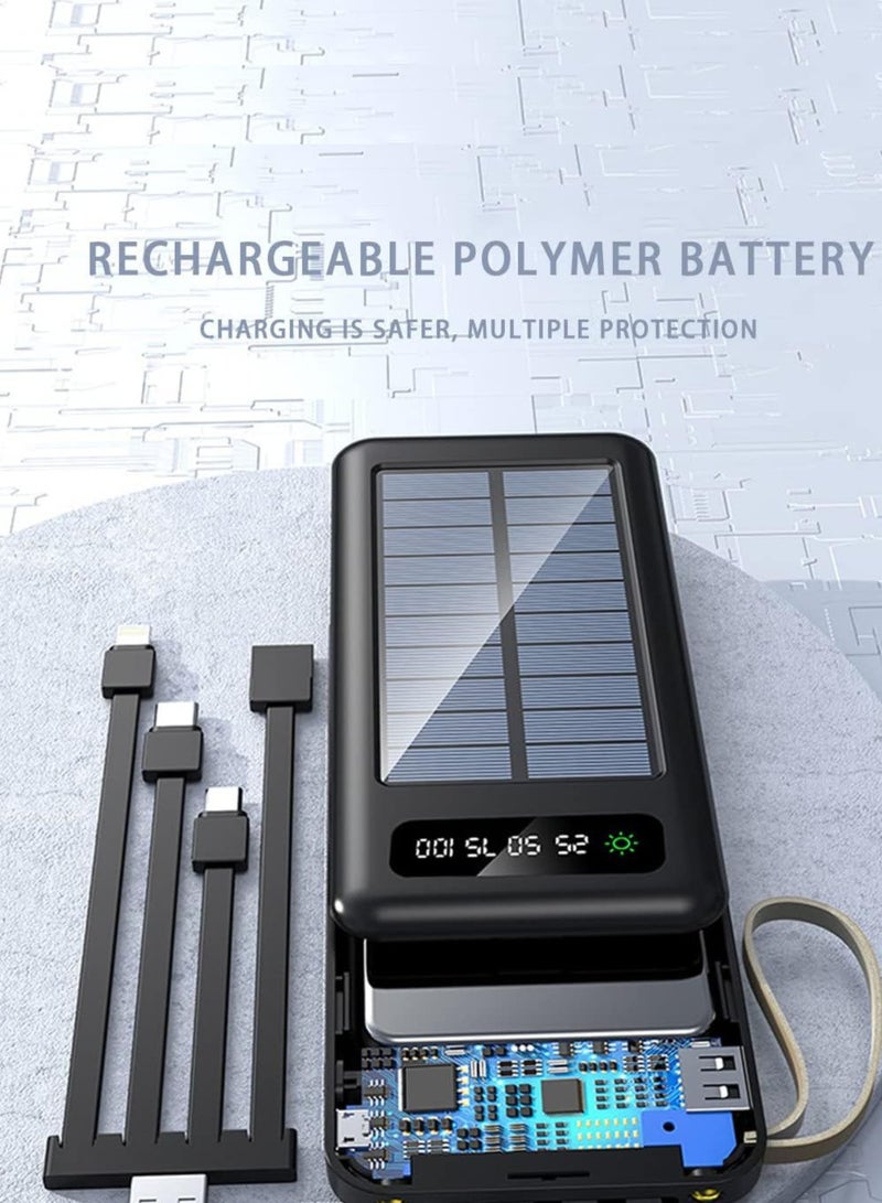 Ultra-Thin 10,000mAh Solar Power Bank | Built-in Charging Cable, Portable Stand & Universal Fast Charging | Large Capacity Compact Mobile Power Supply (Black)  - Image 3