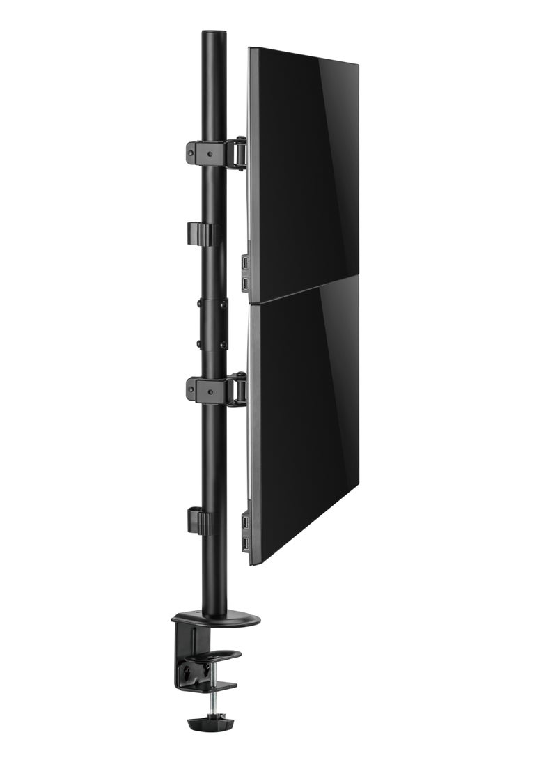 Skill Tech Skilltech SH120 C02V Vertical Dual-Monitor Mount for 17"-32" Screens | Stacked Layout | 803mm Pole | Clamp/Grommet Installation | VESA 100x100 - Image 2