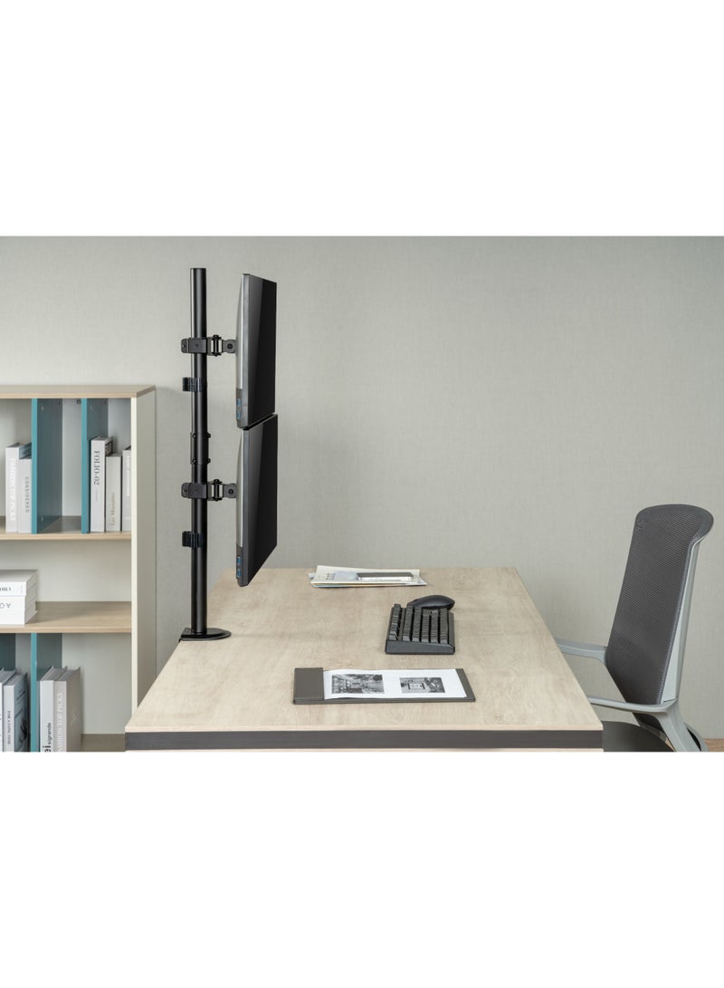 Skill Tech Skilltech SH120 C02V Vertical Dual-Monitor Mount for 17"-32" Screens | Stacked Layout | 803mm Pole | Clamp/Grommet Installation | VESA 100x100 - Image 3