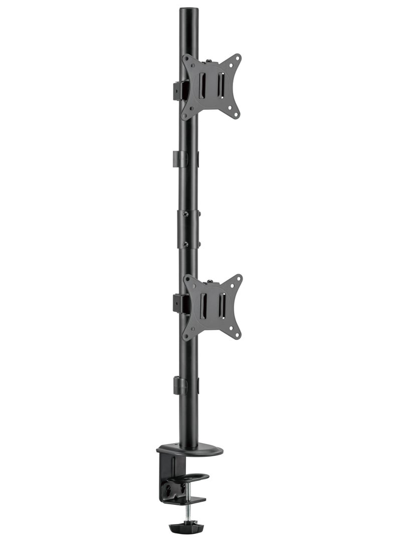 Skill Tech Skilltech SH120 C02V Vertical Dual-Monitor Mount for 17"-32" Screens | Stacked Layout | 803mm Pole | Clamp/Grommet Installation | VESA 100x100 - Image 1