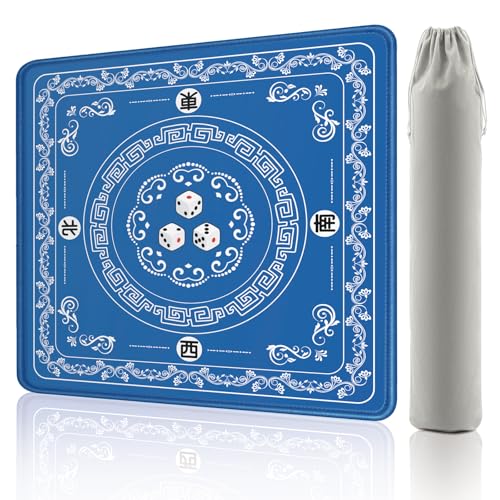 Gedgan Mahjong Mat Elegant Blue with Lace Trim NonSlip Rubber Gaming Mat Noise Reducer for Mahjong Tiles Poker Cards Dominoes Board Games 324x324 Inch - Image 1