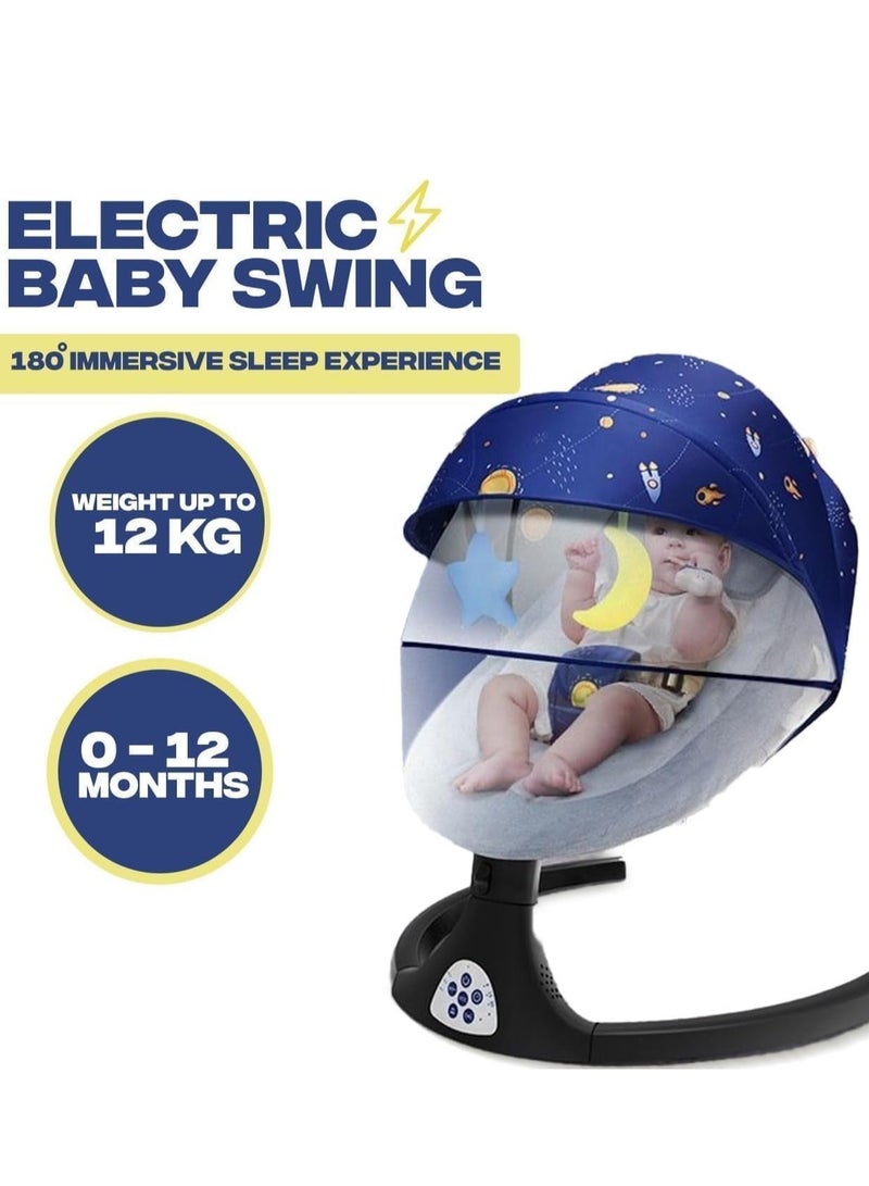 يوستيد أرجوحة أطفال، مهد أطفال للرضع - 5 سرعات، 4 إعدادات مؤقت، 12 تهويدة، كرسي هزاز للأطفال مع دعم بلوتوث وUSB، قابل للغسل، جهاز تحكم عن بعد، وسادة مريحة (1-12 شهرًا) - Image 2
