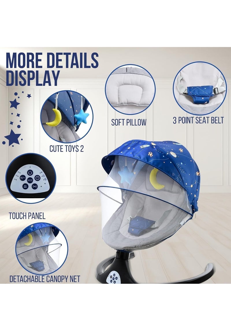 يوستيد أرجوحة أطفال، مهد أطفال للرضع - 5 سرعات، 4 إعدادات مؤقت، 12 تهويدة، كرسي هزاز للأطفال مع دعم بلوتوث وUSB، قابل للغسل، جهاز تحكم عن بعد، وسادة مريحة (1-12 شهرًا) - Image 4