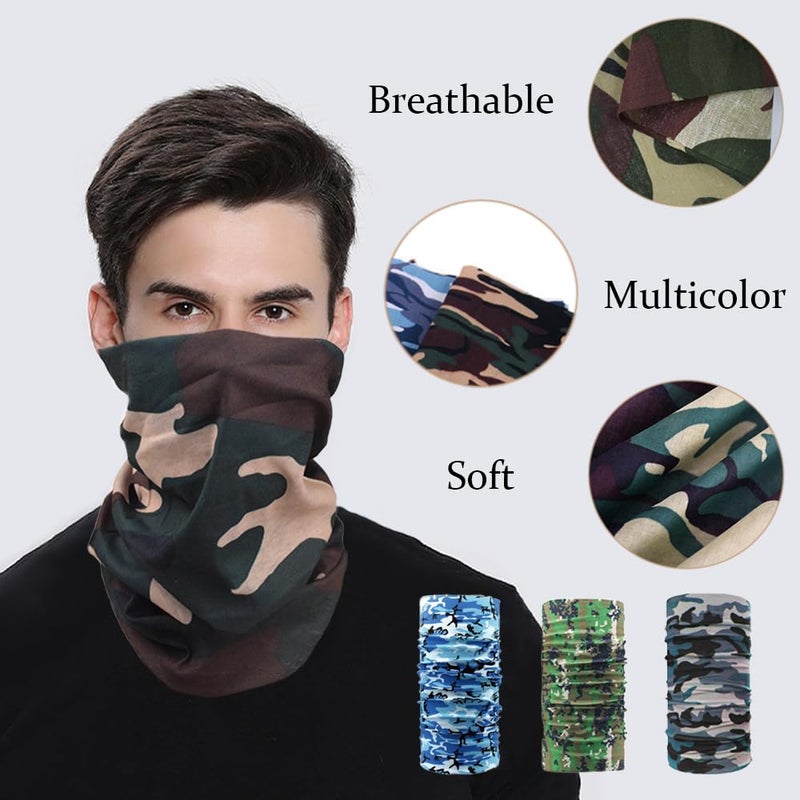 TRKETK 4 Pieces Multifunctional Headwear, Face Mask for Men and Women Multifunctional Balaclavas Windproof Neck Warmer Scarf Snoods for Men Face Cover Wide Scarf Camouflage Style - Image 4