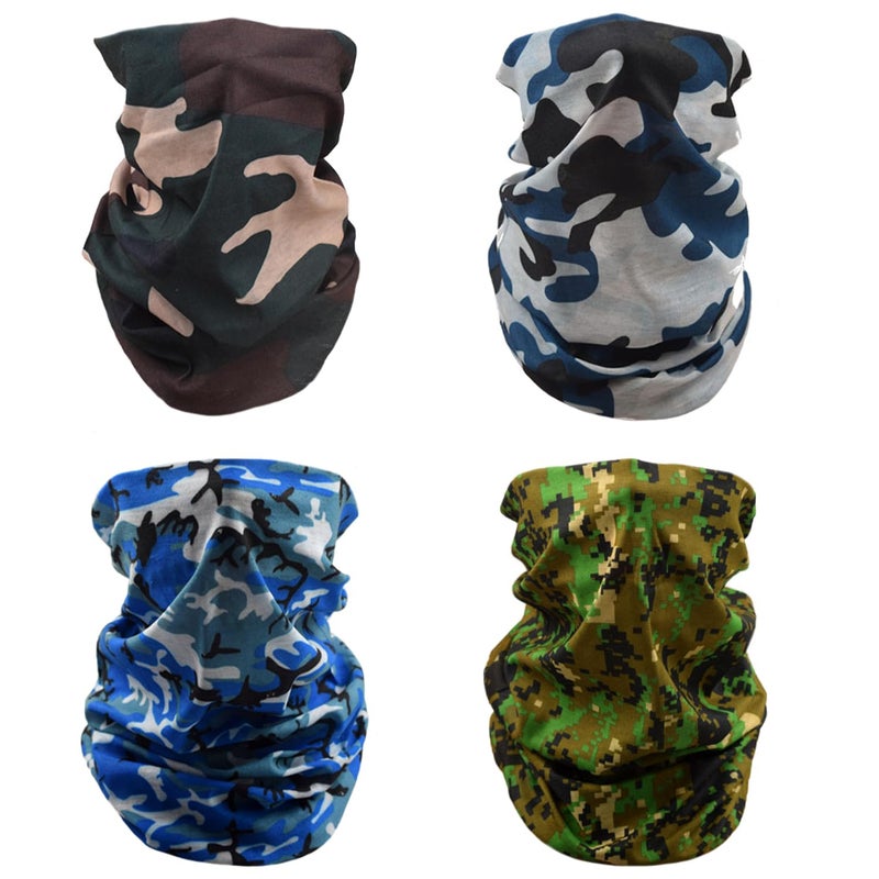 TRKETK 4 Pieces Multifunctional Headwear, Face Mask for Men and Women Multifunctional Balaclavas Windproof Neck Warmer Scarf Snoods for Men Face Cover Wide Scarf Camouflage Style - Image 1