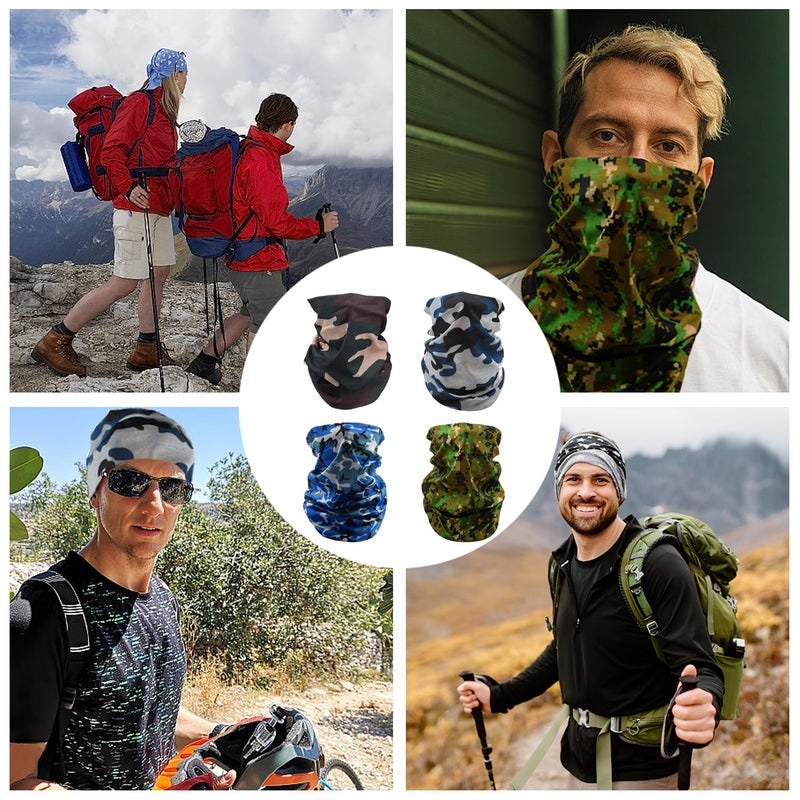 TRKETK 4 Pieces Multifunctional Headwear, Face Mask for Men and Women Multifunctional Balaclavas Windproof Neck Warmer Scarf Snoods for Men Face Cover Wide Scarf Camouflage Style - Image 5