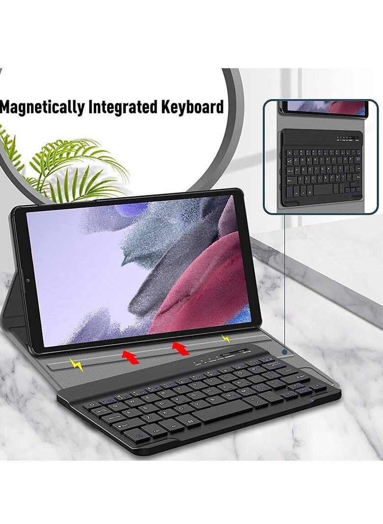 Lightweight Smart Cover with Magnetically Detachable Wireless Keyboard for Galaxy Tab A7 Lite Inch Black