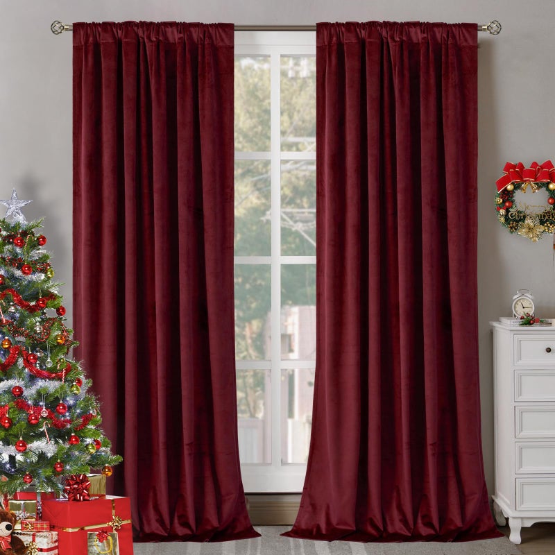 BGment Red Velvet Curtains 84 Inch for Bedroom, Thick Thermal Insulated Blackout Curtains Noise Reduce Back Tab and Rod Pocket Christmas Panels for Living Room, Set of 2 Panels, 52 x 84 Inch - Image 2