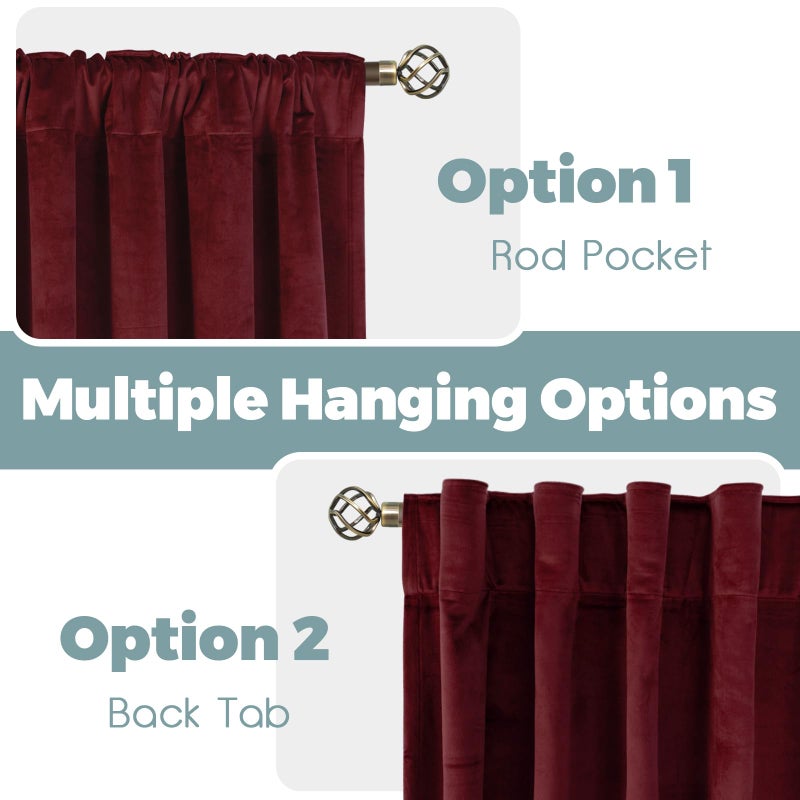 BGment Red Velvet Curtains 84 Inch for Bedroom, Thick Thermal Insulated Blackout Curtains Noise Reduce Back Tab and Rod Pocket Christmas Panels for Living Room, Set of 2 Panels, 52 x 84 Inch - Image 3
