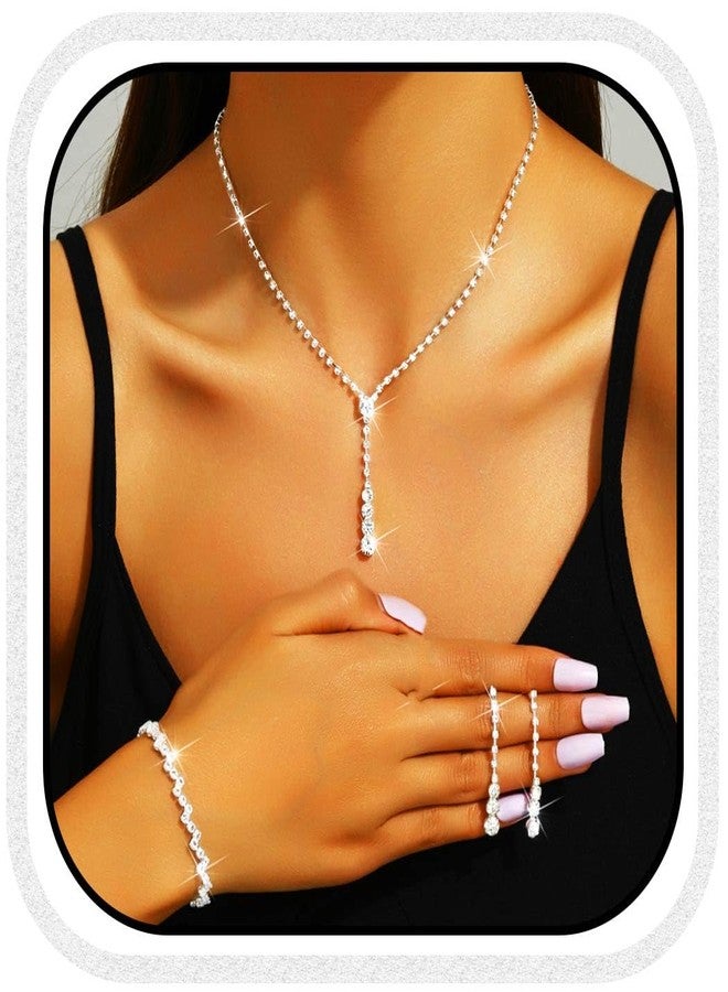 جورايس طقم مجوهرات زفاف فضي مرصع بأحجار الراين من GORAIS، مناسب لحفلات التخرج والعرائس. - Image 1