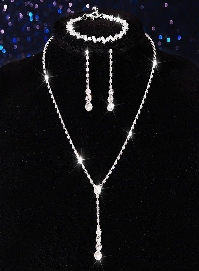 جورايس طقم مجوهرات زفاف فضي مرصع بأحجار الراين من GORAIS، مناسب لحفلات التخرج والعرائس. - Image 2