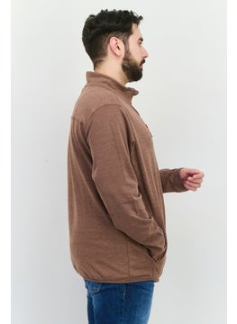 Avalanche Men Mock Neck Chambray Long Sleeves Full Zip Sweatshirt, Brown  - Image 2