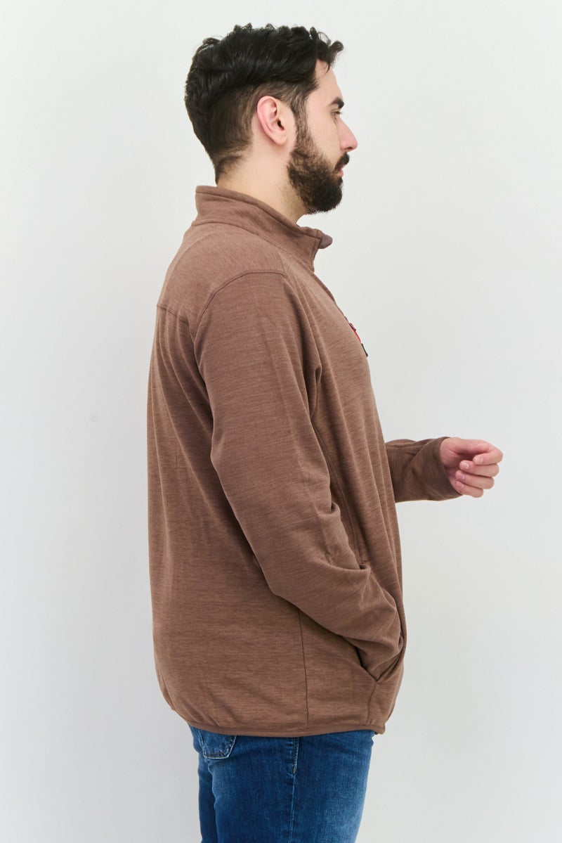 Avalanche Men Mock Neck Chambray Long Sleeves Full Zip Sweatshirt, Brown - Image 2