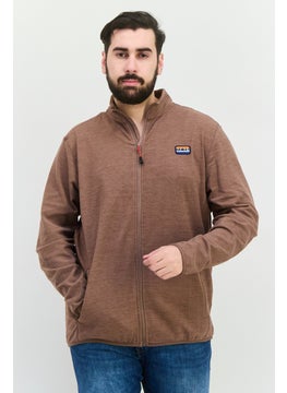 Avalanche Men Mock Neck Chambray Long Sleeves Full Zip Sweatshirt, Brown  - Image 1