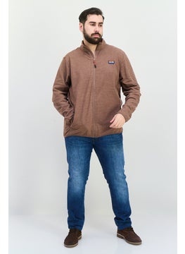 Avalanche Men Mock Neck Chambray Long Sleeves Full Zip Sweatshirt, Brown  - Image 4