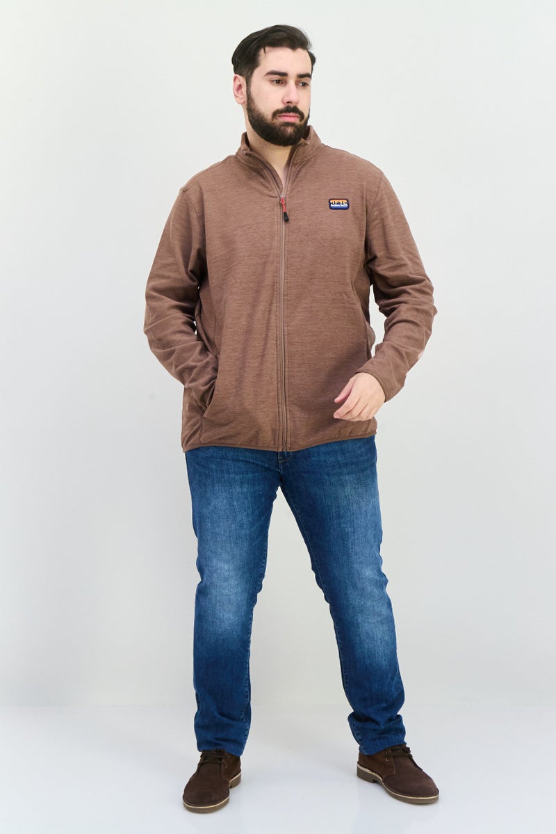 Avalanche Men Mock Neck Chambray Long Sleeves Full Zip Sweatshirt, Brown - Image 4