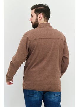 Avalanche Men Mock Neck Chambray Long Sleeves Full Zip Sweatshirt, Brown  - Image 3