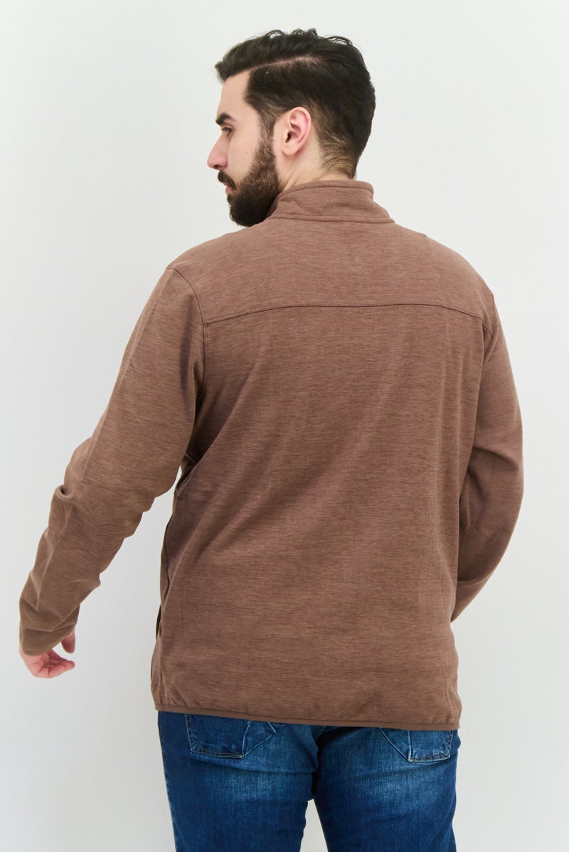 Avalanche Men Mock Neck Chambray Long Sleeves Full Zip Sweatshirt, Brown - Image 3