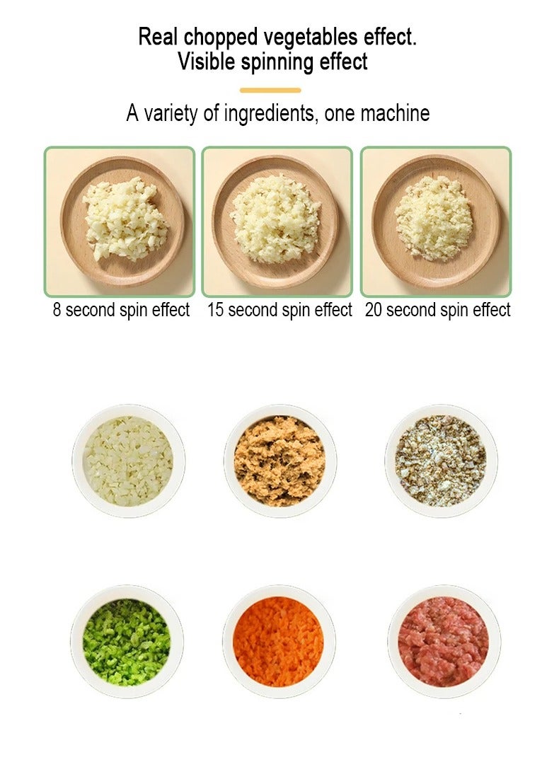بيتشو مجموعة تقطيع الخضار الكهربائية 4 في 1، هرس ثوم طعام صغير مع فرشاة تنظيف، مجموعة تقطيع الخضار الكهربائية متعددة الوظائف، مفرمة خضراوات كهربائية قابلة لإعادة الشحن للمطبخ - Image 3