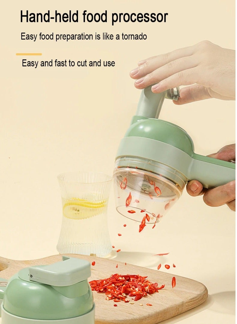 بيتشو مجموعة تقطيع الخضار الكهربائية 4 في 1، هرس ثوم طعام صغير مع فرشاة تنظيف، مجموعة تقطيع الخضار الكهربائية متعددة الوظائف، مفرمة خضراوات كهربائية قابلة لإعادة الشحن للمطبخ - Image 2