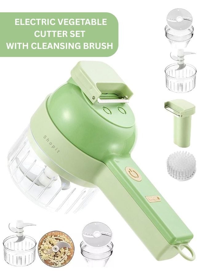 بيتشو مجموعة تقطيع الخضار الكهربائية 4 في 1، هرس ثوم طعام صغير مع فرشاة تنظيف، مجموعة تقطيع الخضار الكهربائية متعددة الوظائف، مفرمة خضراوات كهربائية قابلة لإعادة الشحن للمطبخ - Image 1