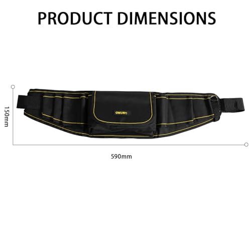Deli DL5864 600x145x50mm Tool Belt Waist Canvas Tools Storage Bag with Pocket Compartment Pearl Cotton Hang Adjustable Densified Oxford Cloth Organizer Pouch for Electrician Technician (1Pc, Black) - Image 2