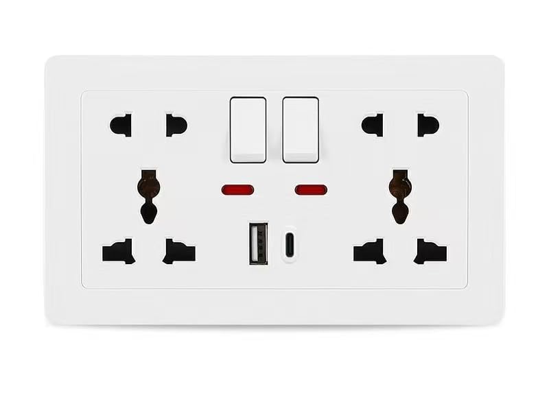 APLINK White - Type-C Smart Quick Charg usb wall socket, Electrical Outlet Wall Plug with USB, Universal Dual 5-pin Power Socket - Image 1