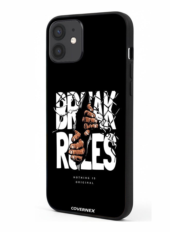 Covernex Apple iPhone 12 Protective Case Cover Printed Featuring Break Rules Shattered Text Graphic - Image 1