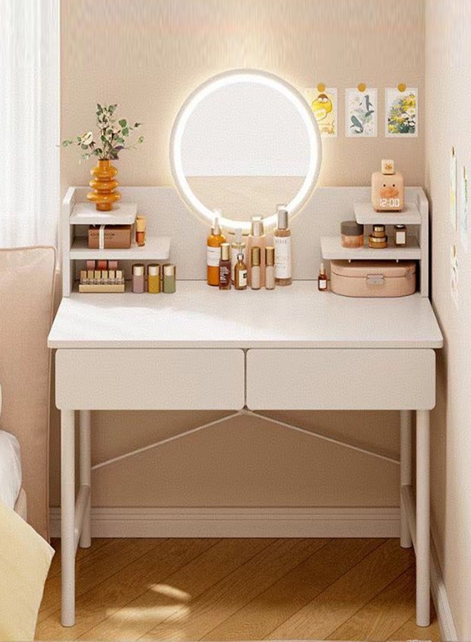 JCB CHIC طاولة زينة للمكياج، طاولة زينة مع 3 أوضاع مرآة مضاءة قابلة للتعديل، 2 درج خزانة تخزين للمكياج طاولة زينة صغيرة لغرفة النوم (80 × 40 × 12 سم) - Image 1