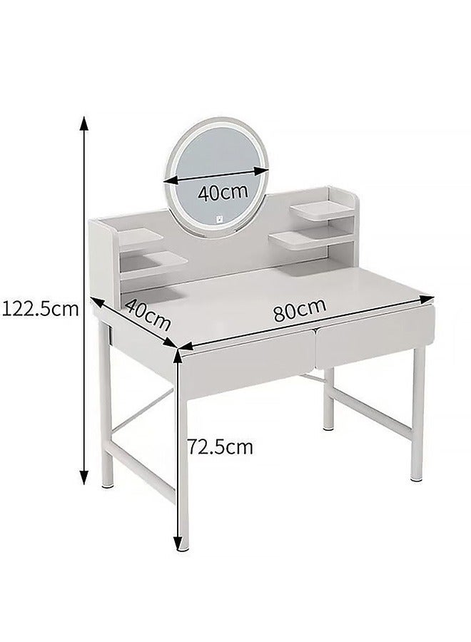 JCB CHIC طاولة زينة للمكياج، طاولة زينة مع 3 أوضاع مرآة مضاءة قابلة للتعديل، 2 درج خزانة تخزين للمكياج طاولة زينة صغيرة لغرفة النوم (80 × 40 × 12 سم) - Image 2