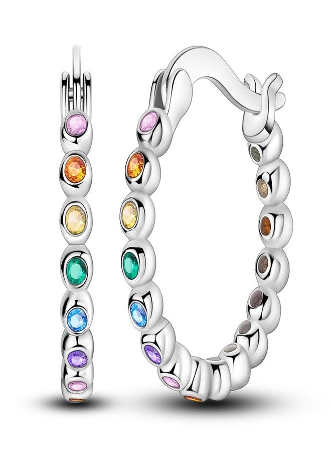 NARMO 925 925 Sterling Silver Hoop Earrings for Women Colorful Cubic Zirconia Hoop Earrings Lightweight Earrings - Image 1