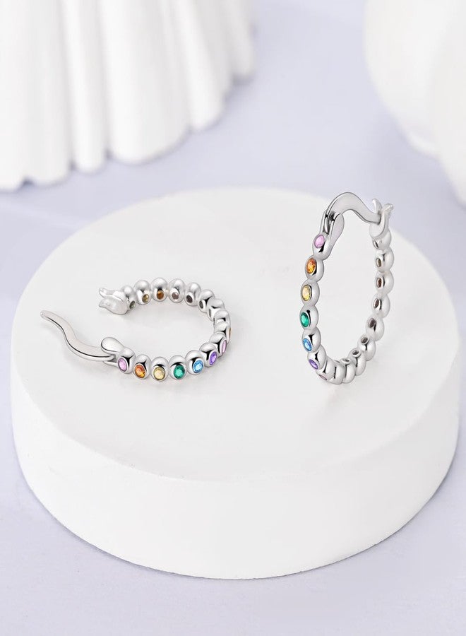 NARMO 925 925 Sterling Silver Hoop Earrings for Women Colorful Cubic Zirconia Hoop Earrings Lightweight Earrings - Image 3