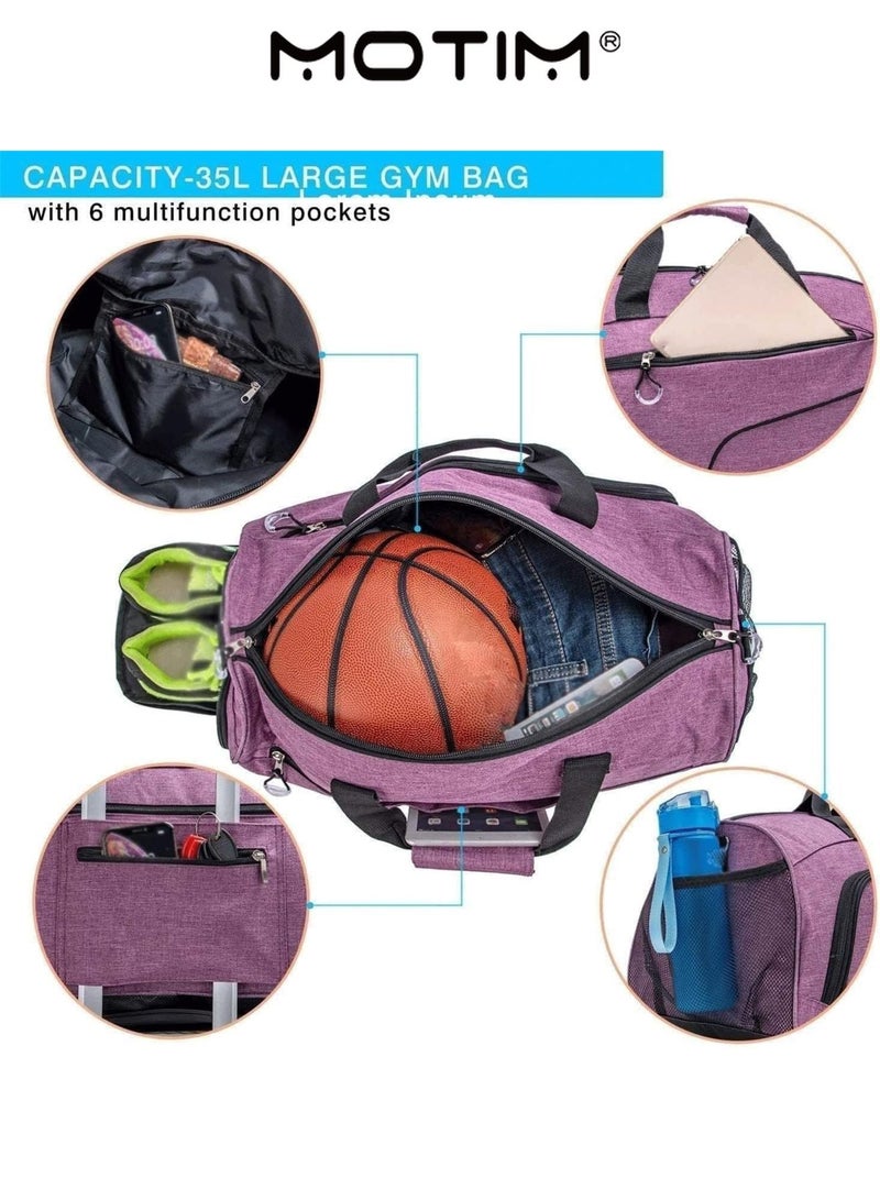 موتيم حقائب رياضية حقيبة تدريب رياضية رجالية حقائب من القماش الخشن للسفر مع جيب مبلل وحجرة أحذية للسباحة صالة الألعاب الرياضية (مقاس 53 * 25 * 27 سم) - Image 4