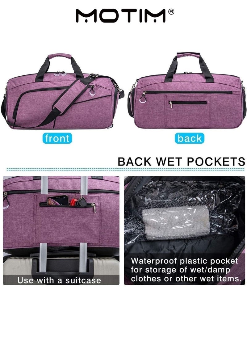 موتيم حقائب رياضية حقيبة تدريب رياضية رجالية حقائب من القماش الخشن للسفر مع جيب مبلل وحجرة أحذية للسباحة صالة الألعاب الرياضية (مقاس 53 * 25 * 27 سم) - Image 5