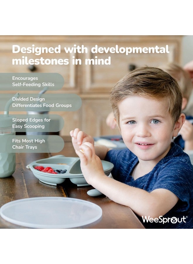 WeeSprout Silicone Plates with Lids for Babies & Toddlers (3 Pack) 100% Food-Grade Dishes for Self Feeding, Divided Design & Raised Edges for Picky Eaters, Dishwasher & Microwave Safe Weaning Supplies - Image 3