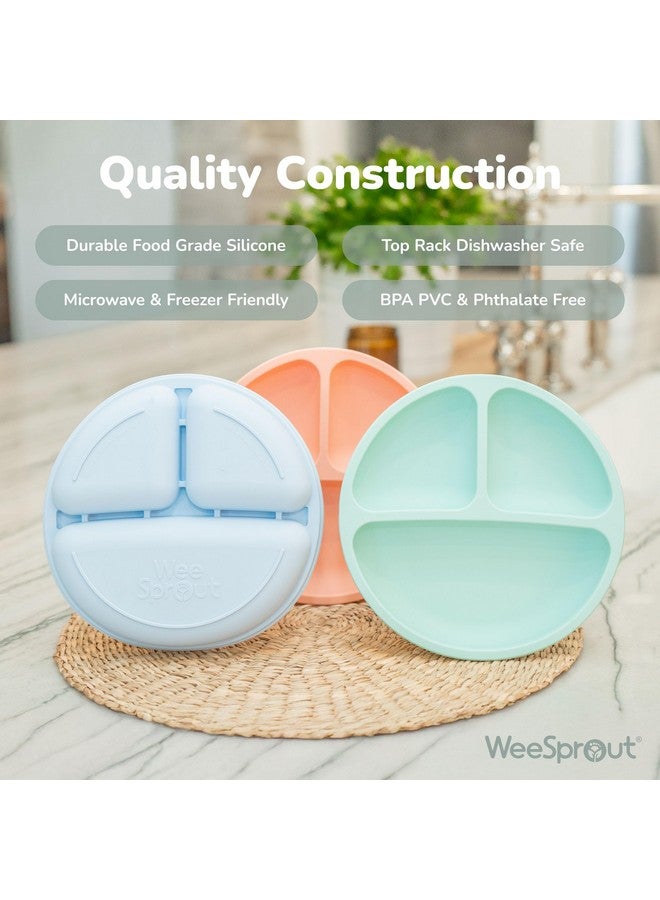 WeeSprout Silicone Plates with Lids for Babies & Toddlers (3 Pack) 100% Food-Grade Dishes for Self Feeding, Divided Design & Raised Edges for Picky Eaters, Dishwasher & Microwave Safe Weaning Supplies - Image 4
