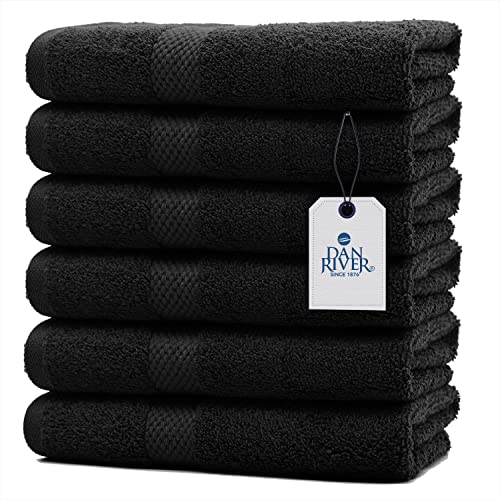 DAN RIVER 6Pack Premium Hand Towels 16x28 Inches  100 Cotton Ultra Soft Lightweight Highly Absorbent Towels for Bathroom Spa Gym Salon Hotel and Travel  550 GSM  Black