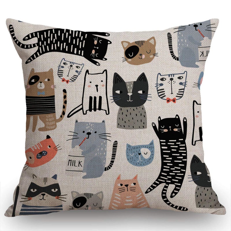 Swono Throw Pillow Cover Funny Cats and Milk Bottle Decorative Pillow Cases Home Decor Square 18x18 Inches Pillowcases