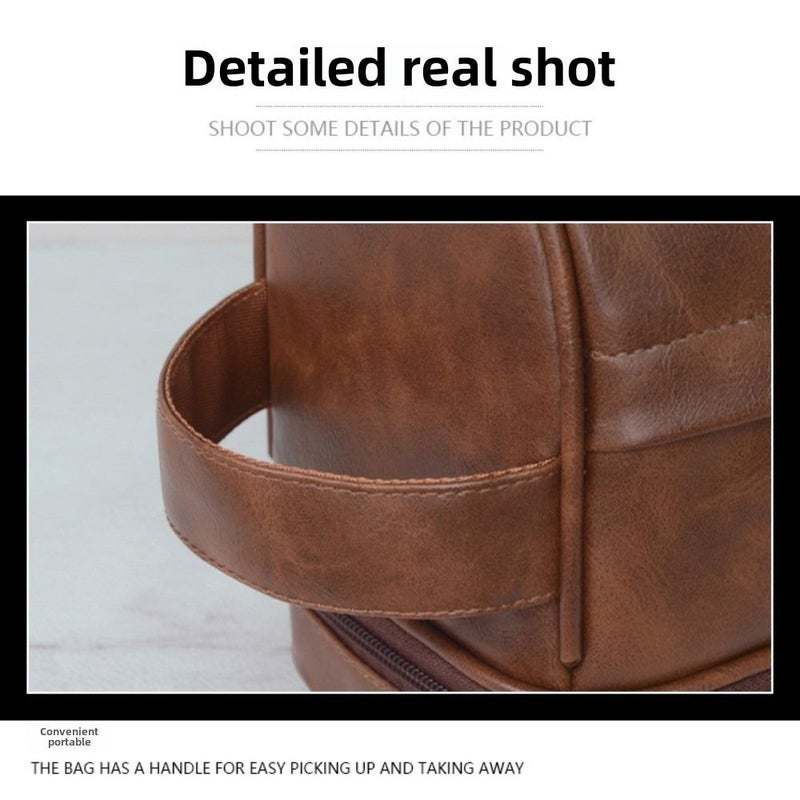 Brown Style 5 Personalized Mens Travel Toiletry Bag Waterproof Synthetic Leather Double Layer Shaving Kit Portable Mens Shaving Set - Image 5