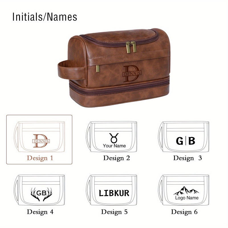 Brown Style 5 Personalized Mens Travel Toiletry Bag Waterproof Synthetic Leather Double Layer Shaving Kit Portable Mens Shaving Set - Image 1