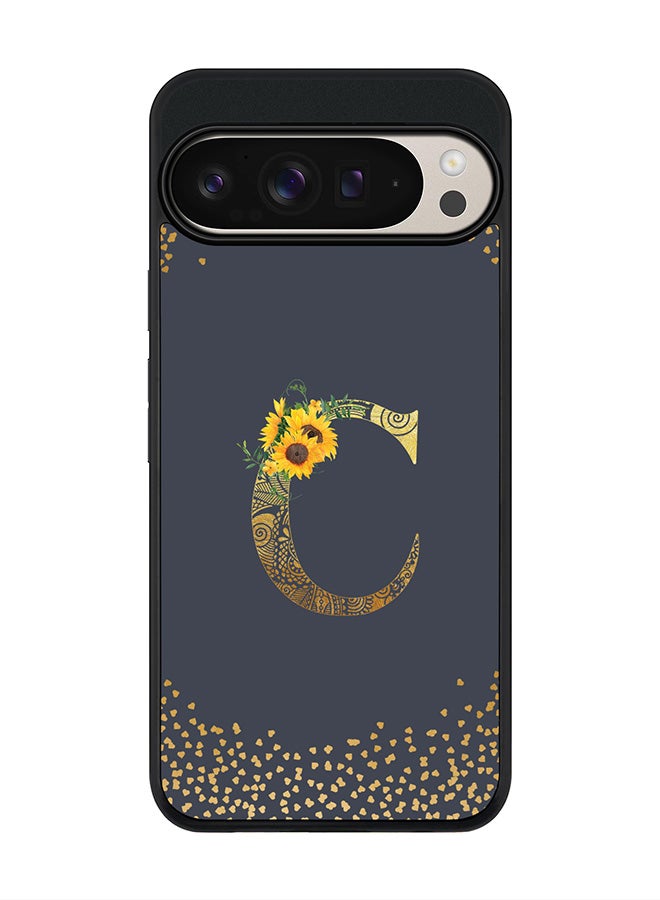 Stylizedd For Google Pixel 9 Pro XL Case,Slim fit Camera Protection, Shockproof Thin Phone cover - Custom Floral Monogram - C (Grey ) - Image 1