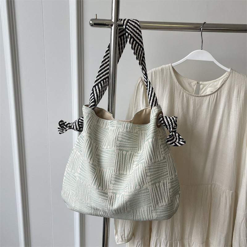 Korean Fashion Striped Knitted Fabric Bag Color Contrast Simple High-End Underarm Bag All-Match Shoulder Bag