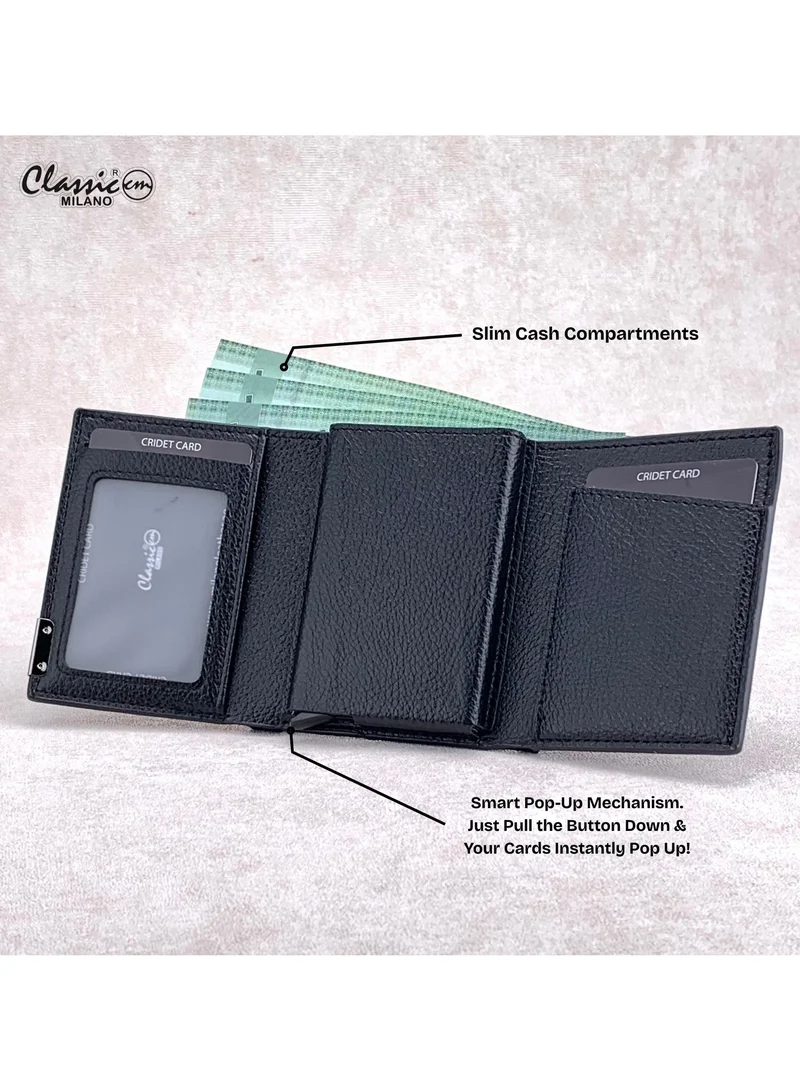 Classic Milano Black (K1802#-F815HB#) Classic Milano RFID Blocking Faux Leather Wallet for Men and Women | Card Holder Wallet Pop-up, Credit Card Holder for Men | Wallet for Men & Women’s Card Wallet for Men | Best Price UAE