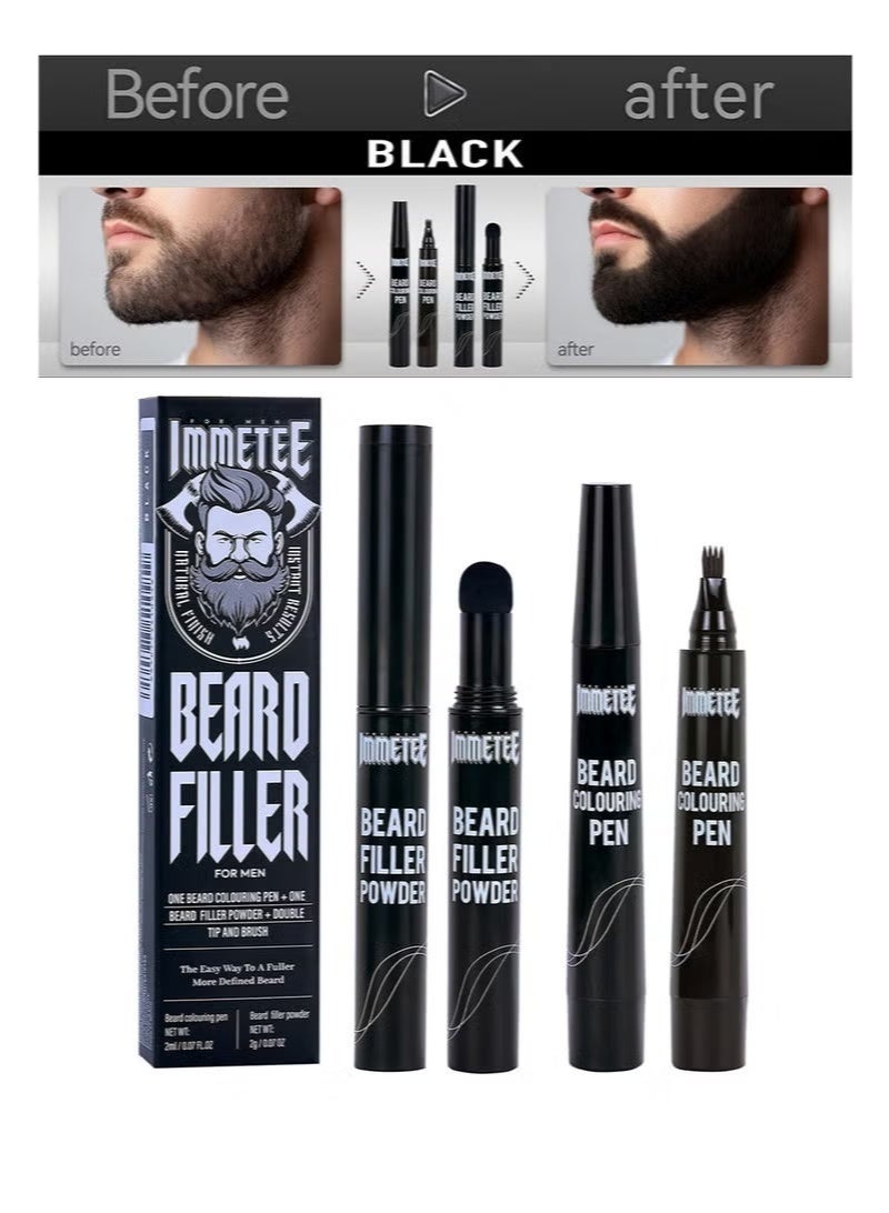 Immetee Beard Pencil Kit Beard Filler Pen，Natural Beard Styling Pencil, Waterproof and Sweat-Proof, Long-Lasting Coverage, Suitable for Creating Natural Beards, Mustaches and Eyebrows (Black) - Image 1